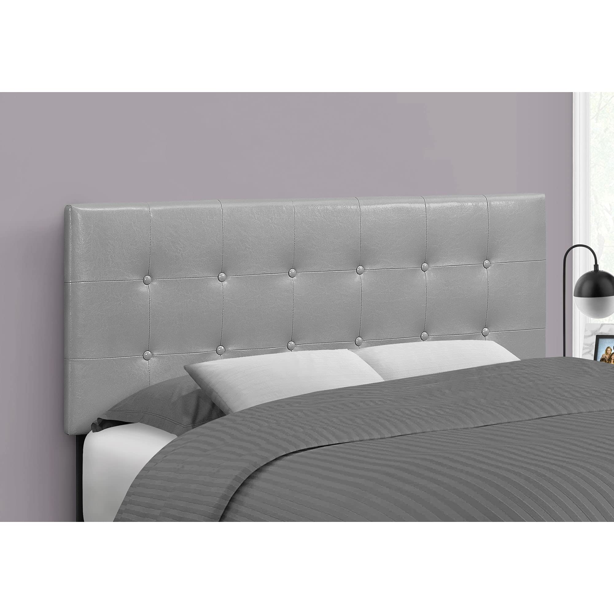 Monarch Specialties I 6001F Bed, Headboard Only, Full Size, Bedroom, Upholstered, Pu Leather Look, Grey, Transitional